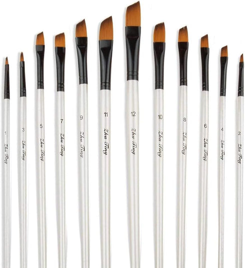 Artist Paint Brushes Set, 12pcs Professional Angular Paintbrushes for Acrylic Watercolor Oil Painting, Face Body Nail Art, Crafts, Canvas, Rock, S...