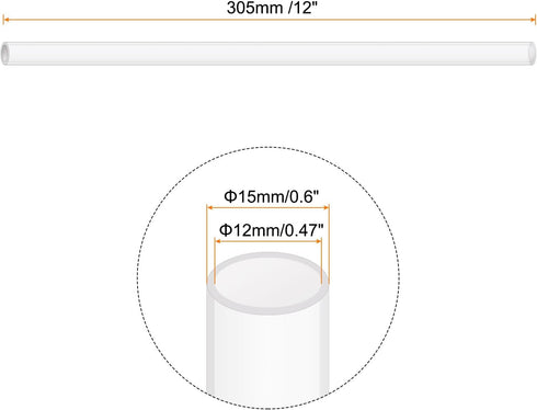 12" Clear Plastic Rigid Pipe 12mm x 15mm(1/2" x 0.6") Acrylic Tube Round Polycarbonate Tubing, [for Plumbing, Hydraulics, Pneumatics, Aquarium, DI...