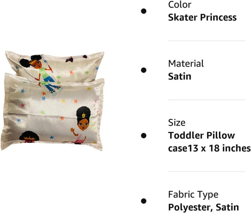 Satin Crib Fitted Sheet for Baby Girls,Boys, Toddler Bed, daybed to retain Hair Moisture Size (Toddler Pillow case13 x 18 inches, Skater Princess)...