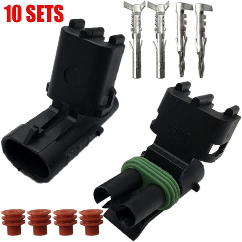10 PACK 14-16 AWG Gauge 2 Pin Position Terminal Weather Pack WeatherPack Connector Male Female Set Weather Proof 10 COMPLETE KITS...