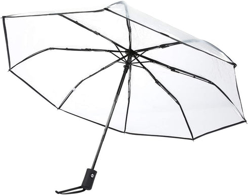 Tri-fold Clear Rain Umbrella with Frosted Handle Transparent Umbrella, for Portable to Carry for Travel(Black)...
