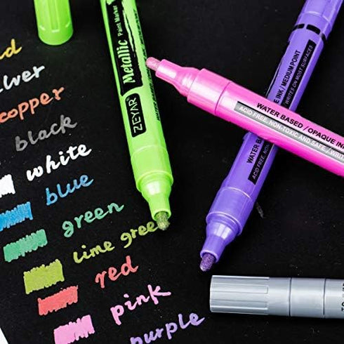 ZEYAR Acrylic Paint Pens, Metallic Colors, Water Based, Medium Point, 12 Colors, Great for Christmas Cards, Album, Rocks, Posters and all kinds of...