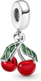 Asymmetrical Cherry Fruit Dangle Charm 925 Sterling Silver Pendant,Girl Jewelry Bead Gift for Women Bracelet&Necklace...