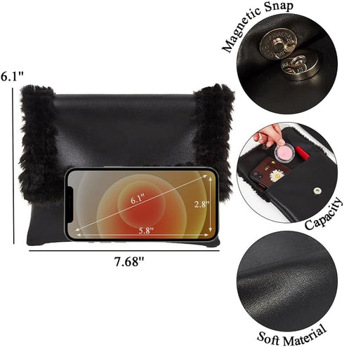 Envelope Clutch Bag, Elegant Party Handbag for Women, Faux Leather Evening Bag, Black...