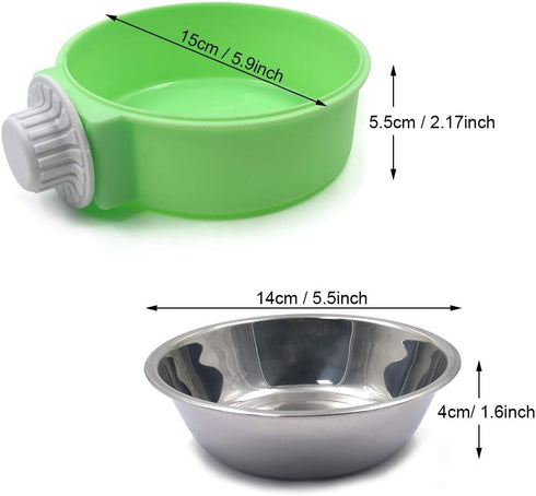 N//A 2Pcs Crate Dog Bowl, Removable Stainless Steel Hanging Pet Cage Bowl, Pet Food Water Bowl for Cat Puppy Bird Rabbit (Green,Blue)...