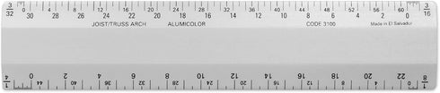 Alumicolor Architect 6 inch Bevel Ruler w/Joist/Truss Scale for Drawing, Drafting & Engineering, Calibrations Divided by (3/32, 3/16), (1/8, 1/4),...