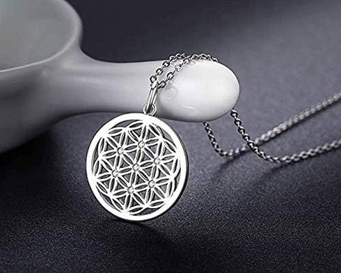PRAYMOS Flower of Life Necklace Coin Necklace for Women CZ Circle Pendant…...