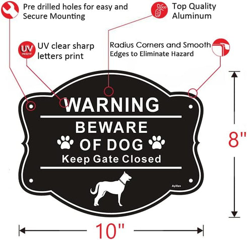 2 Pack Beware of Dog Signs for Fence,10x8 Inch Rust Free .040 Aluminum Metal Yard Sign, Fade Resistant, UV Protected, Weatherproof Warning Dog Sin...