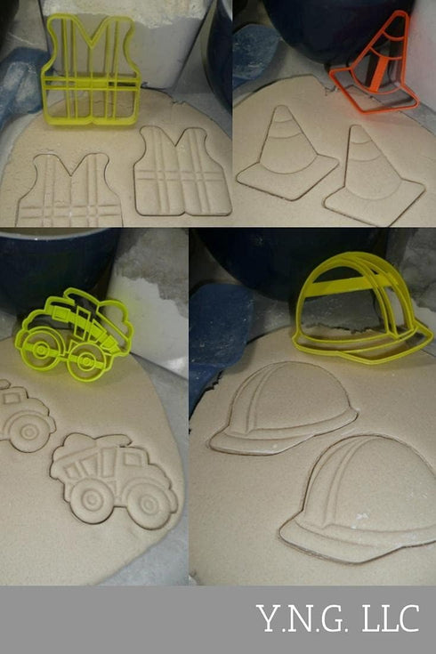 CONSTRUCTION WORKER EQUIPMENT SAFETY GEAR SET OF 4 COOKIE CUTTERS BAKING TOOL 3D PRINTED MADE IN USA PR1557 Multicolor...