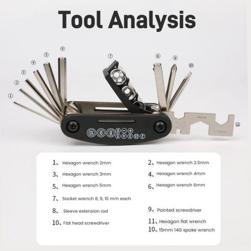 Bike Tool Kit, 13 in 1 Bike Multitool, Bike Repair Tool Kit, Includes 6 Hex Wrenches in Different Sizes, Suitable for Most Bicycles...