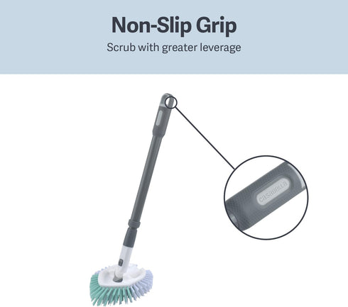 Casabella Tub & Tile Brush - Bathroom Cleaning Brush, Extendable Handle, All-Around Dual Bristles, Bristled Head, Non-Slip Grip...