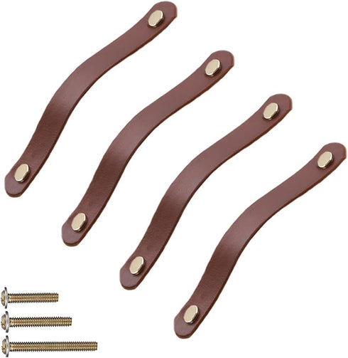 yusheng 4 Pack 200mm Lengthened Soft Genuine Leather Drawer Pulls Handle,Wardrobe Cabinets Kitchen Closet Knobs Door Pulls Handles knobs with Scre...