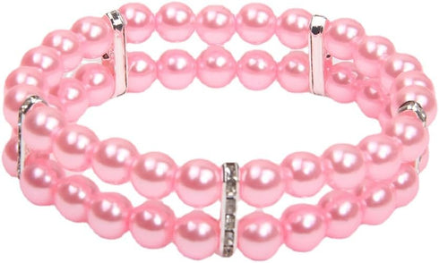 2 Rows Pearls Pet Dog Necklace Collar Bling Accessories Charm Pet Puppy Jewelry Puppy Chihuahua Yorkie Handmade Adjustable (Pink, Extra Small)...