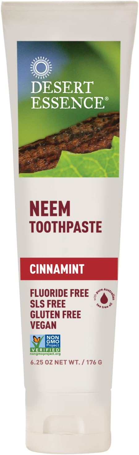 Desert Essence Natural Neem Toothpaste - Cinnamint - 6.25 Oz - Pure Essential Oil - Baking Soda - Complete Oral Care - Sea Salt - Refreshing Taste...