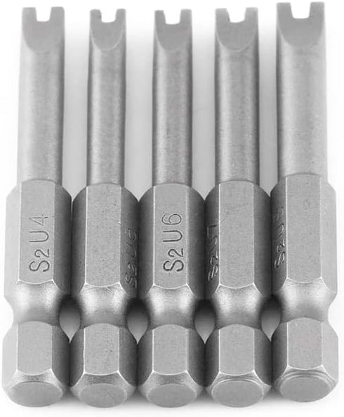 5 Pcs 1/4" Hex Shank Alloy Steel U Shape Magnatic Screwdriver Drill Bits Set Spanner Screwdriver Bits U4 U5 U6 U7 U8 50MM Length...