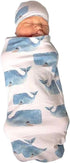 Newborn Infant Baby Sleeping Bag & Hat Cap Shark Print Baby Receiving Blanket Set (Whale, 0-12 Months)...