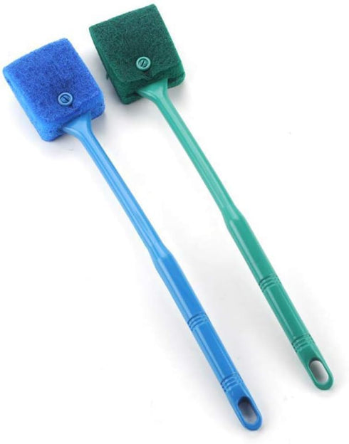 2 Pieces Aquarium Cleaning Brush Fish Tank Cleaning Brush Double-Sided Sponge Brush Long Handle Fish Tank Scrubber for Aquariums and Home(Blue, Gr...