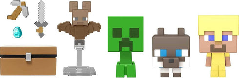 Minecraft Mob Head Minis Cave Explorers Pack with 2 Action Figures and Accessories, Steve and Creeper, Collectible Gift for Fans Age 6 Years and O...