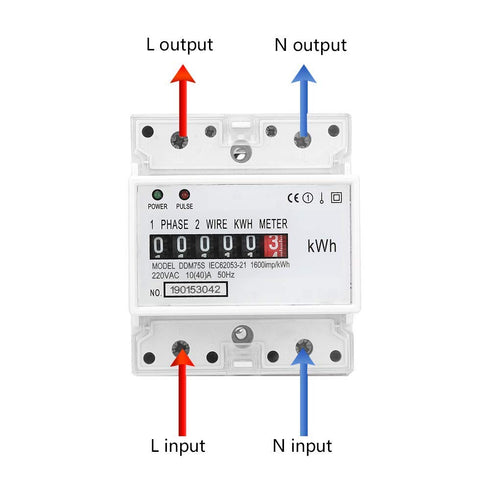 Electric Meter, KWh Meter, Single Phase 4P LED DIN-rail Electricity Power Consumption Wattmeter Energy Meter, 10-40A...