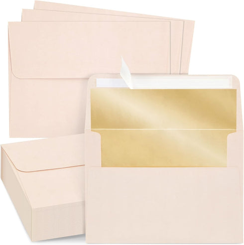 Best Paper Greetings 50 Pack Blush Pink 5x7 Envelopes for Invitations, Wedding, A7 Size with Bronze Lining and Self Adhesive Peel and Stick...
