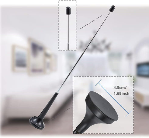 DVB-T Digital HDTV Antenna with Magnetic Base - 5 Sections Telescopic Pole - 5dBi VHF/UHF Mini TV Antenna - 1.5m/4.92ft RG174 Coax Cable for DVD, ...