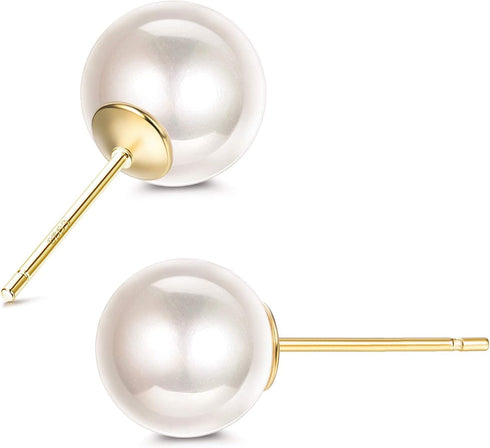 Sllaiss 925 Sterling Silver Austria Pearl Earrings 18K Gold Pink Earrings Sets Stud Earrings for Women (3 Pairs 4mm 6mm 8mm)...