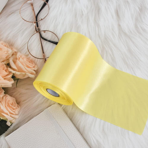TONIFUL 4 in x 22Yds Wide Canary Yellow Light Yellow Satin Ribbon Solid Fabric Large Ribbon for Cutting Ceremony Kit Grand Opening Chair Sash Tabl...