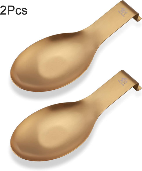 Stainless Steel Spoon Rest for Kitchen Spoon Holder Counter Cooking Utensil Rest Spoon Heavy Duty Dishwasher Safe 2pcs (Gold)...