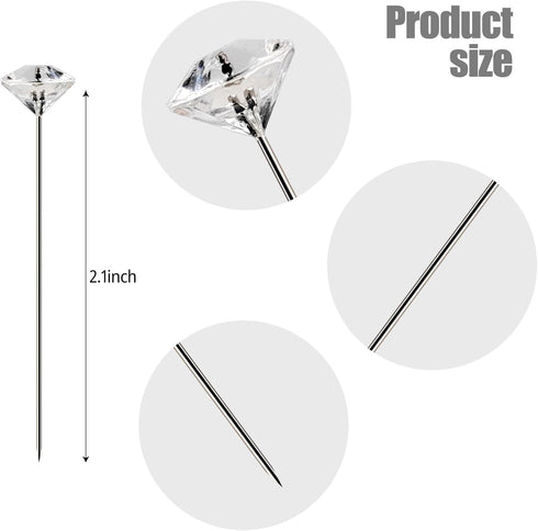 100 Pcs Boutonniere Pins, 2.1 Inch Bouquet Pins Floral Diamond Rhinestones Crystal Head Pins, Straight Head Pins for Wedding Bouquet Flower DIY Su...