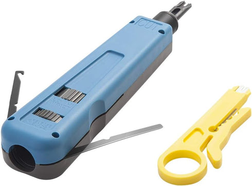 Punch Down Tool with 110/88 Blade & Network Wire Stripper, Multifunction Hook Tool for Telephone Impact Terminal Insertion and cat6a/cat6/cat5e/ca...
