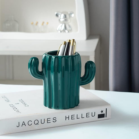 Ceramic Pen Holder Cactus Pencil Holder Cute Pens Cup for Desk for Kids Cute Cactus Office Decor Desk Accessories Pencil Cup Pot Desk Organizer (D...