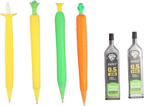 4Pcs Cartoon Mechanical Pencils Carrot Pineapple Cucumber Banana Shaped Pencils Decorative Drawing Painting Pencil with Lead Refills...