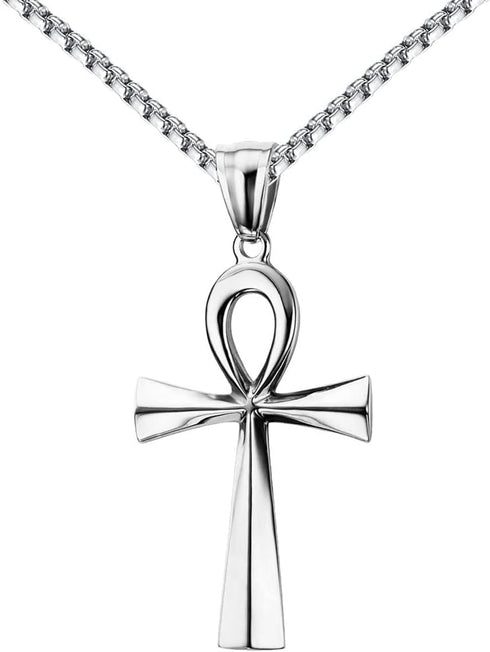 Stainless Steel Coptic Ankh Cross Religious Pendant Necklace for Men Women, 20-24 Inches Chain...