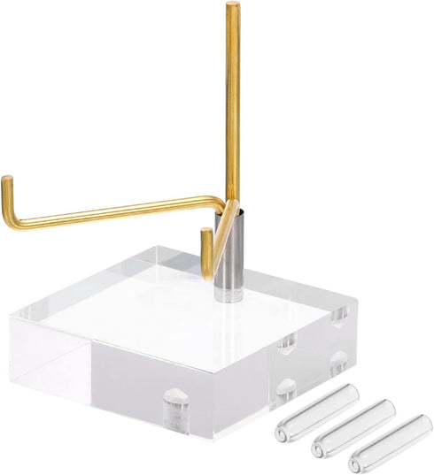 PATIKIL 2" x 2" x 1" Acrylic Display Stands, Display Easel Holder Brass Arm Crystal Display Stand for Mineral Gemstone, Clear...