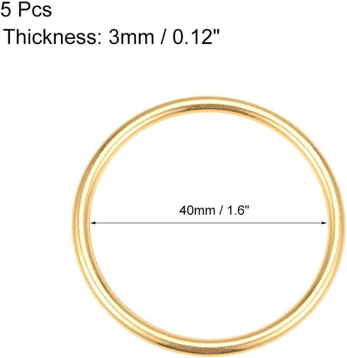 uxcell O Ring Buckle 40mm(1.6") ID 3mm Thickness Zinc Alloy O-Rings for Hardware Bags Belts Craft DIY Accessories, Gold Tone 5pcs...