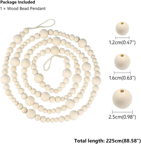 Wood Bead Garland Farmhouse Decor, 7.38ft Rustic Farmhouse Beads Garland Wall Hanging for Country Natural Holiday Christmas Tree, Boho Decorations...