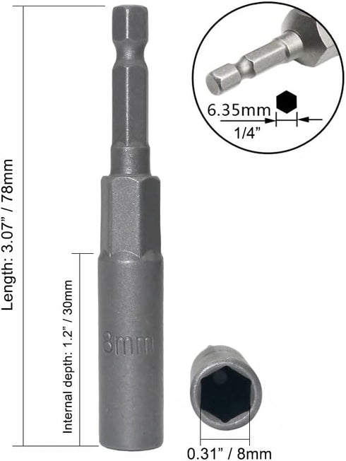 1/4 inch Drive Socket Wrench with Hexagonal Shank Deepened Electric Wrench Adapter Nut Drill Tool 2-pcs (8mm)...