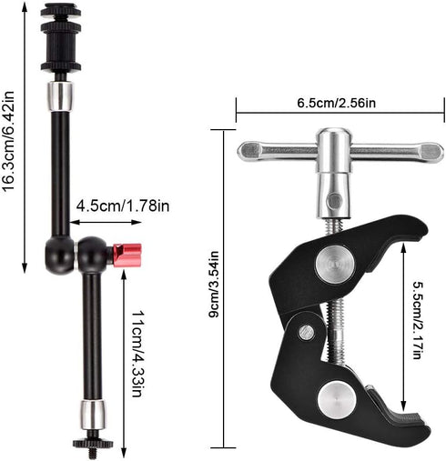 UTEBIT 11 inch Magic Arm, Camera Mount Articulating Friction Arms with Super Crab Clamp for DSLR Camera Rig, Flash Light, LED Lights, LCD Monitor...