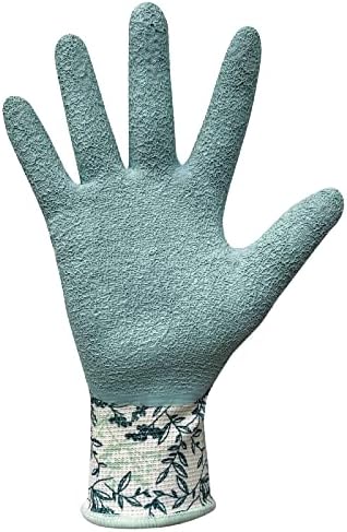 Digz Long Cuff Stretch Knit Garden Gloves with Full Finger Latex Coating | Color: Greenery Pattern | Size: Small...