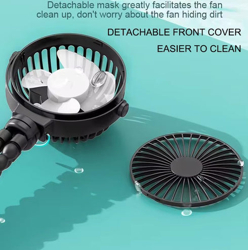 Portable Baby Stroller Fan, Battery Operated Mini Clip Fan, Detachable 3 Speed Rechargeable 360° Rotate Handheld Desk Cooling Fan for Car Seat Cri...