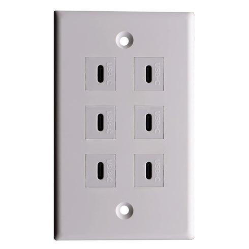 6 Port Buckle Free Welding USB Type-A/USB Type-C Wall Outlet Panel, Disscool Type C Wall Outlets with USB Ports White Compatible with iPhone/Samsu...