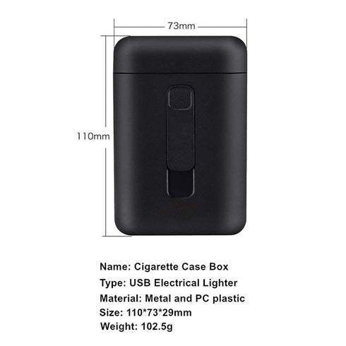 Cigarette Case with Lighter Cigarettes Box King Size Portable Pack 20pcs Regular Size Cigarettes USB Lighters 2 in 1 Rechargeable Flameless Windpr...