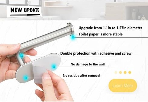 2 in 1 Toilet-Paper-Holder, Self-Adhesive, Toilet-Roll-Holder, Screws-in, Stainless-Steel,for Bathroom, Kitchen, Washroom (1, Silver)...