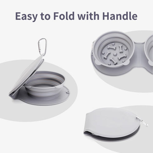 3-in-1 Foldable Slow Feeder Dog Bowls with Non-Spill Silicone Mat - Perfect for Large, Medium, and Small Breeds - Promotes Healthy Eating Habits -...