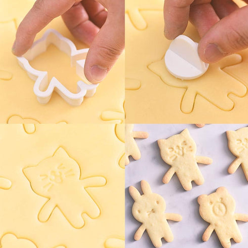 Cute Animal Cookie Cutters, Bear, Cat, Bunny, Piglet Cookie Cutter and Face Stamps, 8-Piece Set...