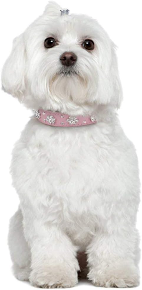 Rhinestone Dog Collar, Cute Flower Rhinestone Cat Dog Collar Bling Collar PU Leather Collar Adjustable Sizes Small Medium Large (S, Pink)...