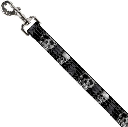 Buckle-Down Dog Leash Geometric 3 D Skull Face Chevron Black Grays White 6 Feet Long 1.5 Inch Wide...