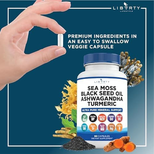 Sea Moss 3000mg Black Seed Oil 2000mg Ashwagandha1000mg Burdock 1000mg Root Mineral Support (120)...