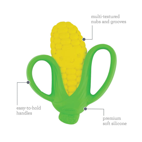 Infantino Lil' Nibbles Textured Silicone Teether - Sensory Exploration and Teething Relief with Easy to Hold Handles, Corn...