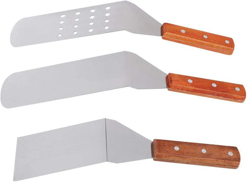 3 pcs/set High-grade Stainless Steel Wooden Handle Frying Shovel Kitchen Dish Pizza Paddle Baking Cake, Cheese and Grill Food...